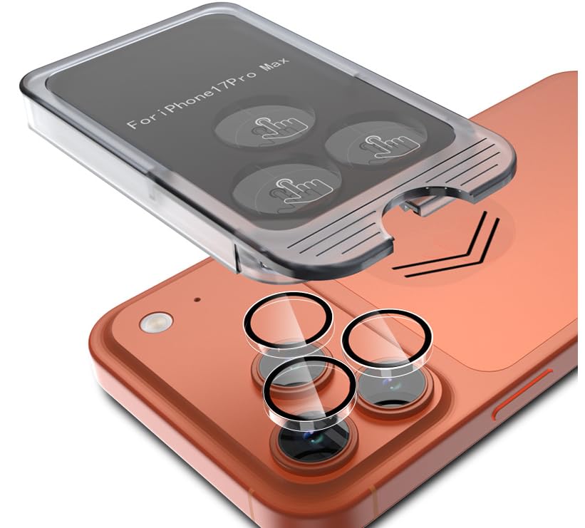 HASTHIP® Protector de Lente de Cámara para iPhone 17 Pro MAX 6.9 Pulgadas, Vidrio Templado 9H, Antirayaduras, Alta Definición, Compatible con Funda, Protección Militar contra Caídas,