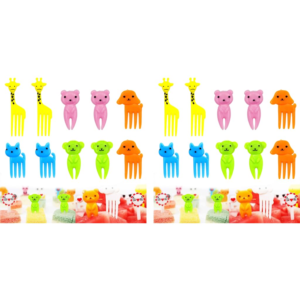 HASTHIP Dessert Fruit Forks for Kids with Rounded Tip Design and Food Grade Plastic | 20PCS Reusable Cartoon Animal Picks