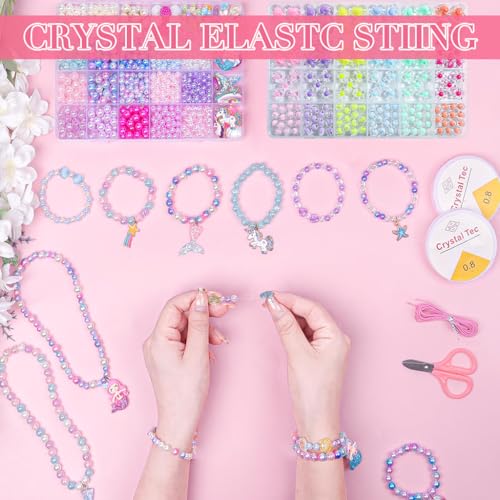 HASTHIP® PATPAT 831Pcs Bracelet Making Kit for Girls, DIY Jewellery Set with Colorful Beads, Charms, Crystal Thread, Pendant, Scissors & Tweezer for Necklace and Bracelet Crafts