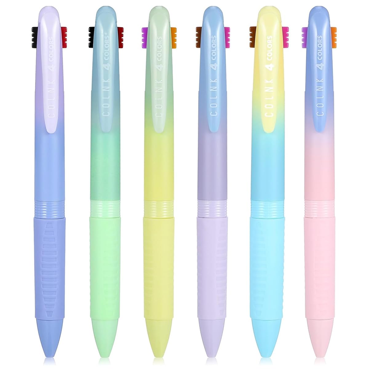 6Pcs Multicolor Ballpoint Pens 4-in-1 Switchable Ink Ballpoint Pen Smooth Writing Fashion Multicolor 0.5mm Ballpoint Pens for Note-Taking, DIY Art Work, School Office Stationery Supplies