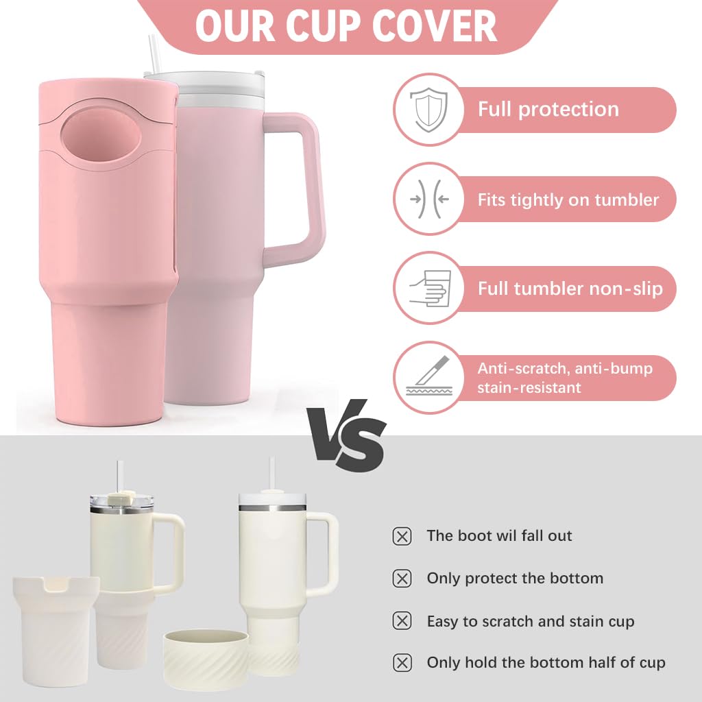 HASTHIP® Silicone Sleeve for Stanley Cup 40 oz Stanley Cup Sleeve Fashion Pink Anti-slip Cup Sleeve Compatible with Handle Anti-scratch Protective Cup Sleeve for Stanley Cup