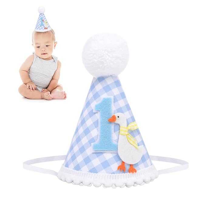 HASTHIP® One Funny Goose birthday hat cotton plush birthday cap with soft pom pom charm design adjustable crowns for girls small caps for soft s baby crown girls 1 year gift