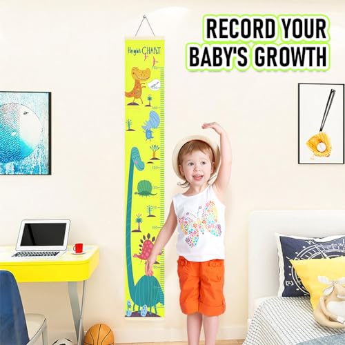 HASTHIP® Cartoon Dinosaur Growth Chart for Kids 60-180cm Wall Hanging Growth Chart for Kids & Teenagers Canvas Cartoon Growth Chart Waterproof Canvas Growth Chart for Kid's Room