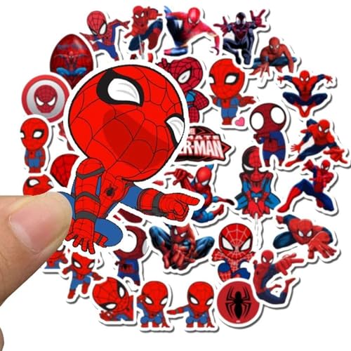 HASTHIP® 35PCS Spider-Man Stickers for Kids Superhero Cartoon PVC Waterproof for Water Bottle Helmet Flask Car Bike Bumper Skateboard Luggage 5 Cm Red