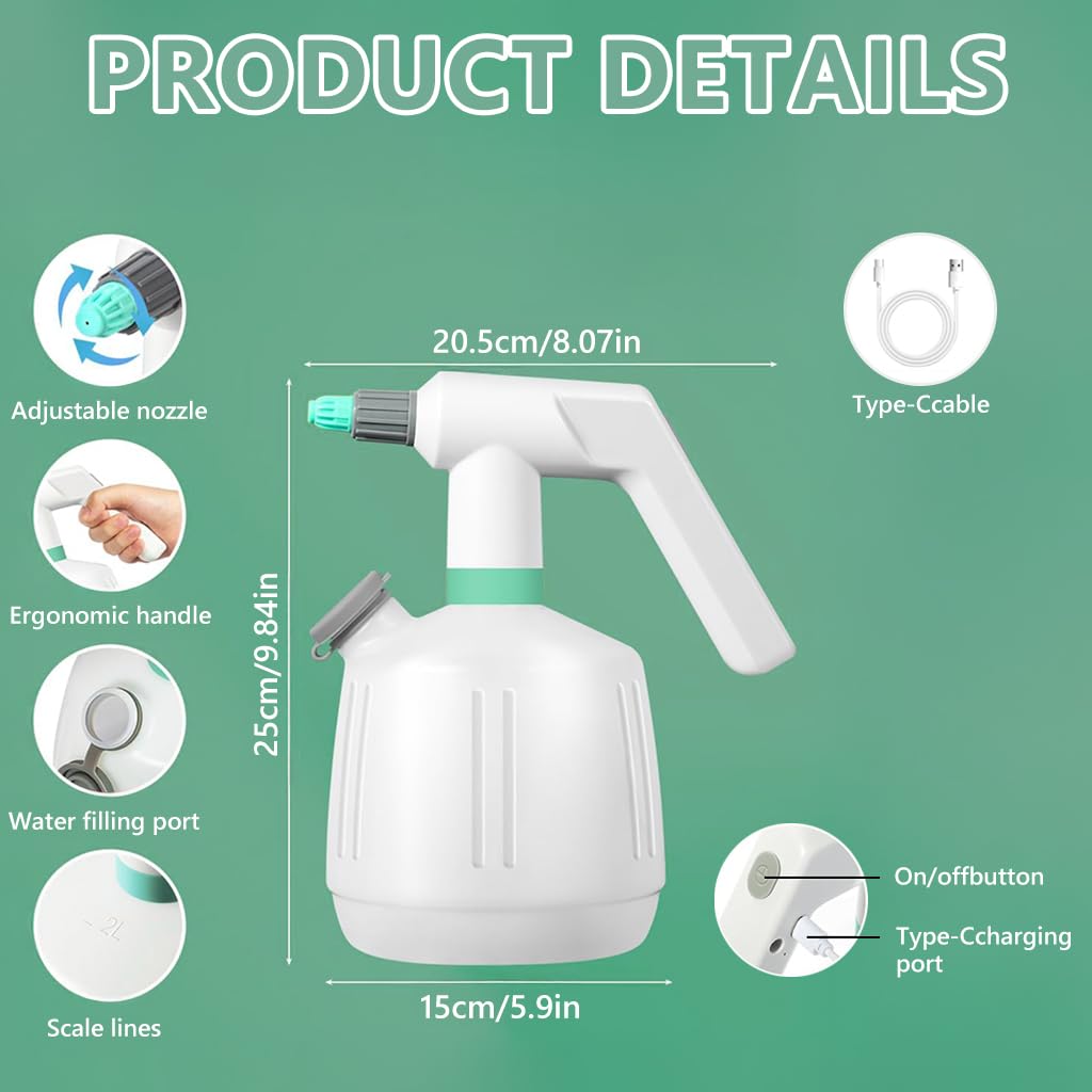 HASTHIP Electric Sprayer 2L for Garden and Cleaning with Adjustable Mist & Stream Modes | USB Rechargeable Handheld Mister