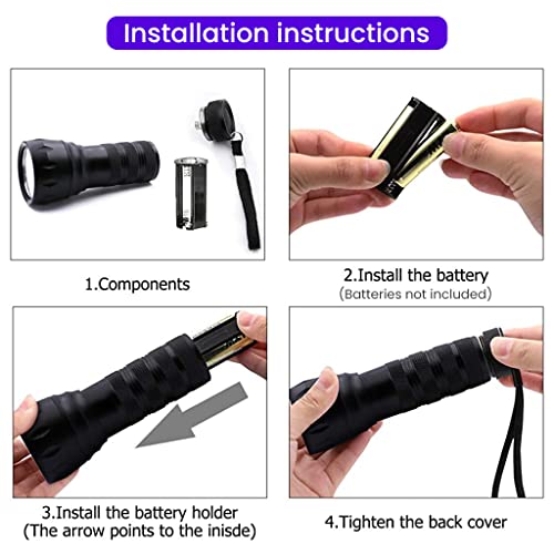 HASTHIP® UV Light Torch 12 LED UV Portable Flashlight Jade Appraisal Light Detector Lamp, Also Used for Leak, Pet Urine, Bed Bug, Scorpion, Hotel Inspection
