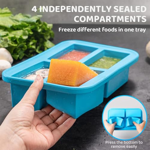 HASTHIP® Large Silicone Ice Cube Tray, 4-Grid Food-Grade Ice Mould with Lid, Reusable Popsicle and Frozen Treat Maker for Miso Soup, Curry, Yogurt, Baby Food, Easy Release Multi-Purpose Freezer Mold