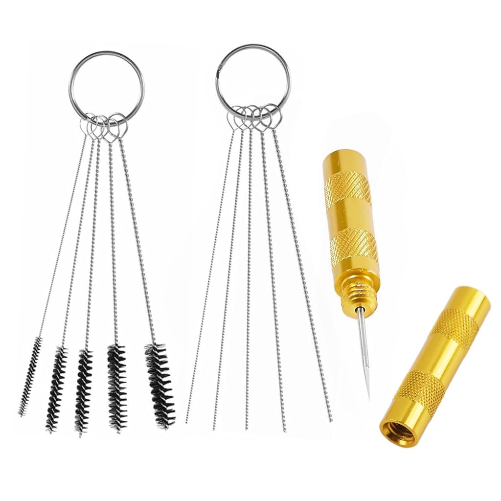 HASTHIP® Airbrush Cleaning Brushes Set - 5 Micro Brushes, Precision Cleaning Pins & Metal Needles - Stainless Steel Tool Kit for Nozzle, Spray Gun Maintenance & Clog Removal - Durable & Versatile