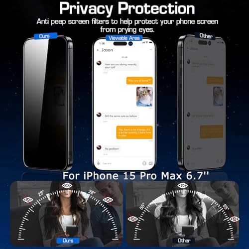 HASTHIP® Privacy Screen Protector Matte Tempered Glass Screen Protector for iPhone 15 Pro Max 6.7'' HD Anti-glare Screen Protector for iPhone 15 Pro Max 2Pcs