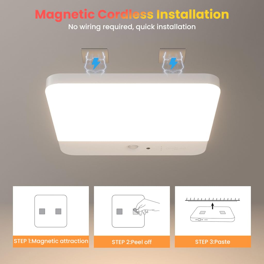 HASTHIP® Magnetic Wall Lamp Ceiling Light with 3-Color LED, Smart Motion Sensor, Remote Control, USB Rechargeable 4000mAh Battery, Room Light for Bedroom, Cabinets, Hallway, Room