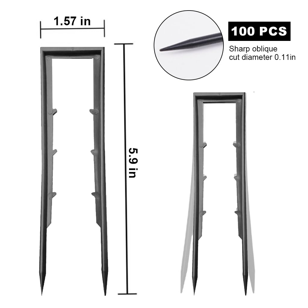 HASTHIP® 100Pcs Landscape Staples Plastic U-shaped Garden Pegs Staples for Weed Barrier Fabric Landscape Fabric Staples for Artificial Turf, Weed Barrier Fabric, Lawn Decoration, 4cmx15cm