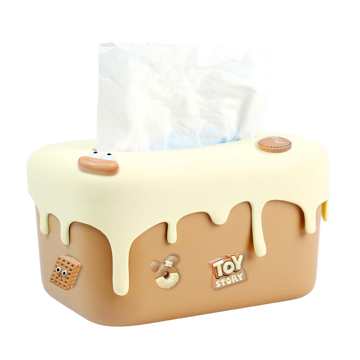 HASTHIP Kawaii Tissue Paper Box Cover for Home Office and Car featuring Spring Loaded Design | PP Body with Removable Soft Rubber Top 25x16x12cm