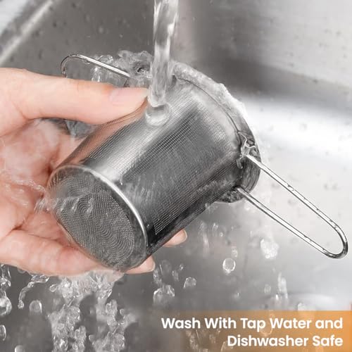HASTHIP® 304 Stainless Steel Tea Infuser with Folding Handles,5 Inch Fine Mesh Filter for Loose Leaf Tea,Green Chamomile Fits Teapots Mugs and Cups Durable Reusable Strainer