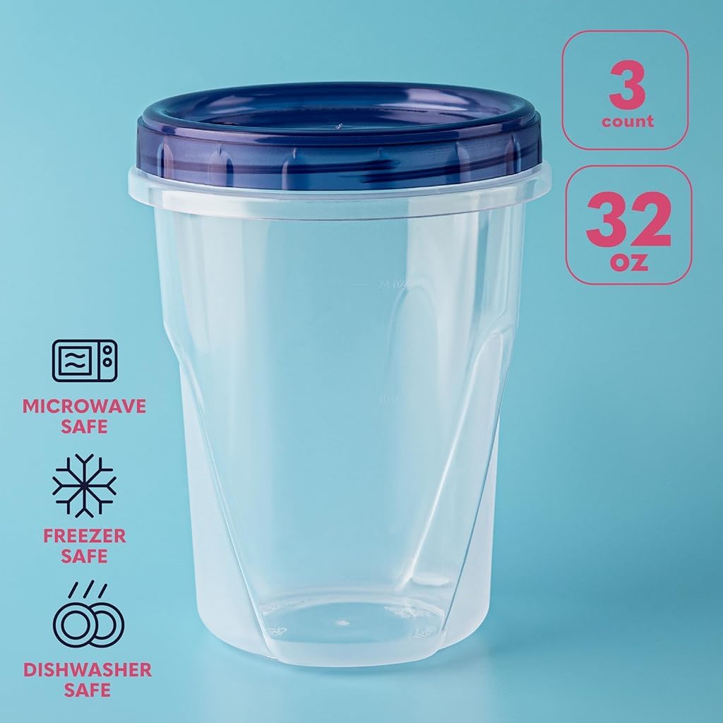 HASTHIP Food Deli Containers for Meal Prep with Twist Top Airtight Lids 32 Oz 3 Pack | BPA Free