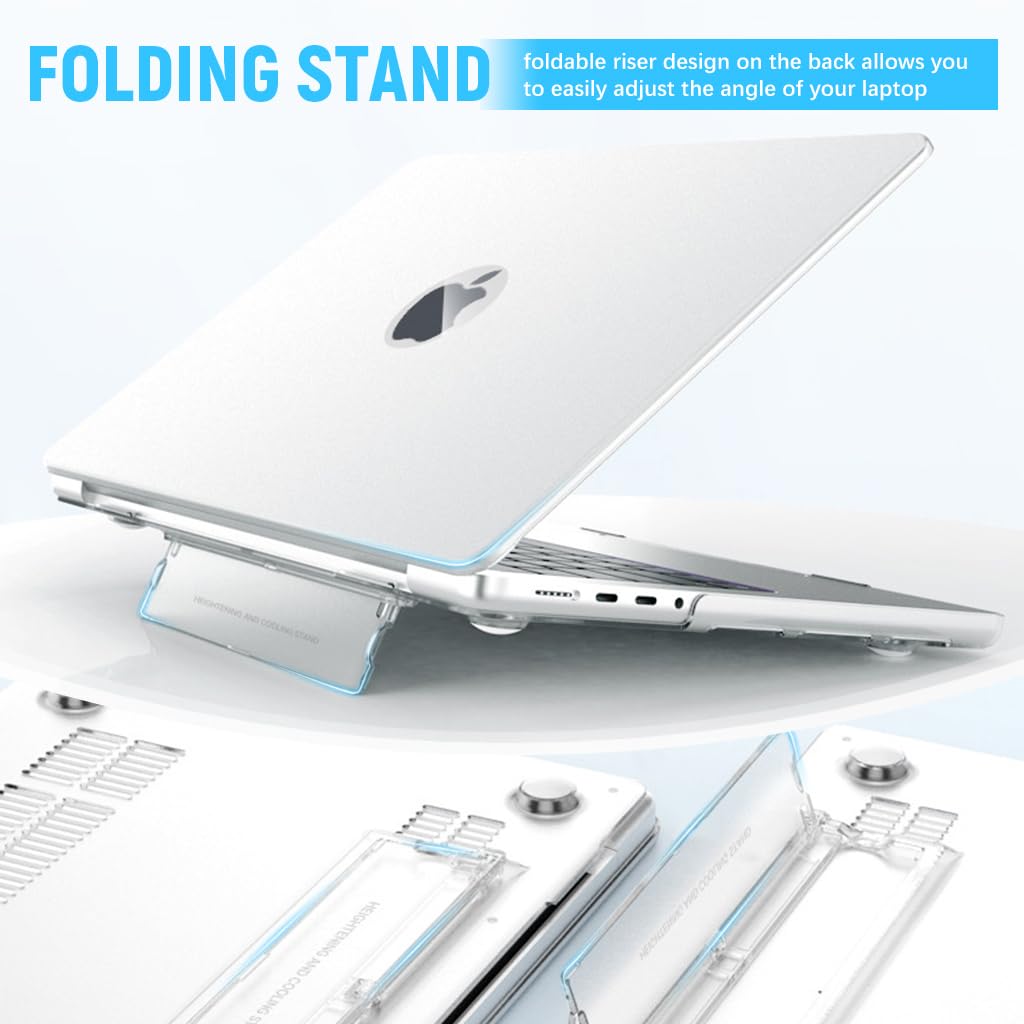 Laptop Case for MacBook M3 A2918 A2992 / M2 A2779 / M1 A2442 Pro/Max Sleek Transparent 2 in 1 Laptop Case with Intergrated Folding Rising Stand Universal Laptop Case for MacBook Pro 14 inch