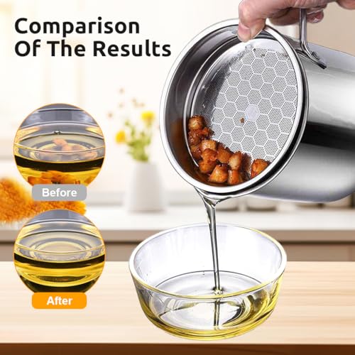 HASTHIP® 1.3 L Kitchen Oil Container with Lid & Removable Fine Mesh Strainer Stainless Steel Grease Container with Handle Kitchen Multi Purpose Grease Container Cooking Oil Container with Drip Tray