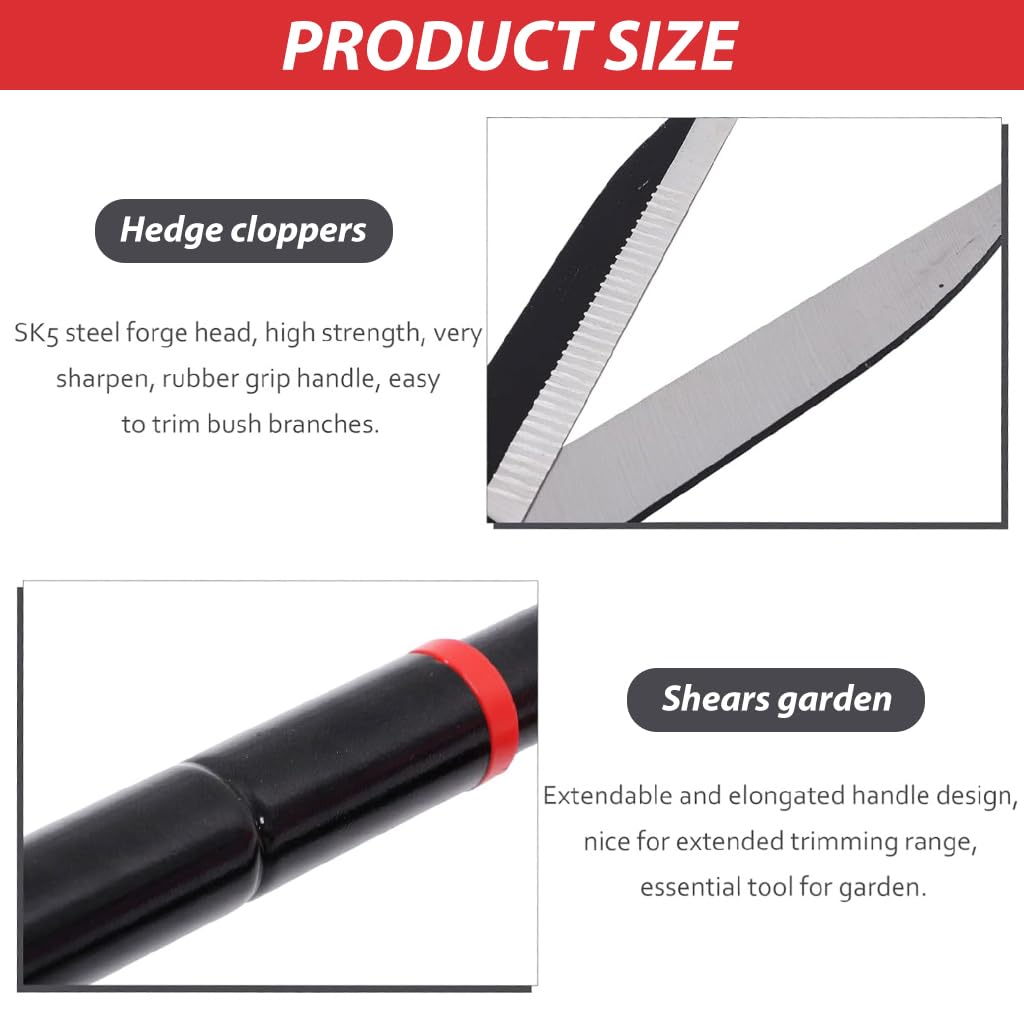 HASTHIP® Hedge Shear with Telescopic Handle, 7.4in Mn Steel Blade, Shock-Absorbing Bumpers and Blade Tension Control Knob, Professional Heavy Duty Garden Hedge Pruning Shears Trimmers Clippers