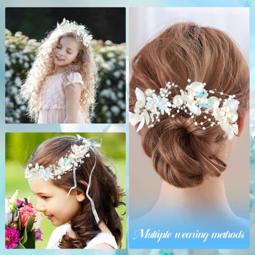 HASTHIP® Pearl Tiara for Girls Kids 2-5 Years Old, Flowers Crown for Girls, Ribbon Hairband Crowns for Girls, Princess Flower Tiara Wedding Hair Accessories for Girls Toddlers Birthday, Party