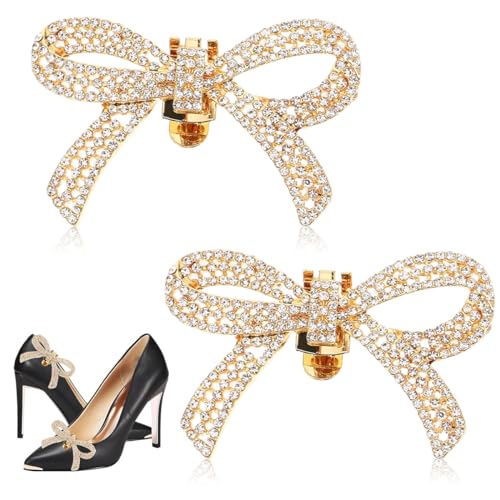 HASTHIP® 2Pcs Shoe Charms Luxurious Rhinestone Bow Shoe Charms Alloy Bow Shoe Charms Detachable Clip On Bow Charms for High Heels