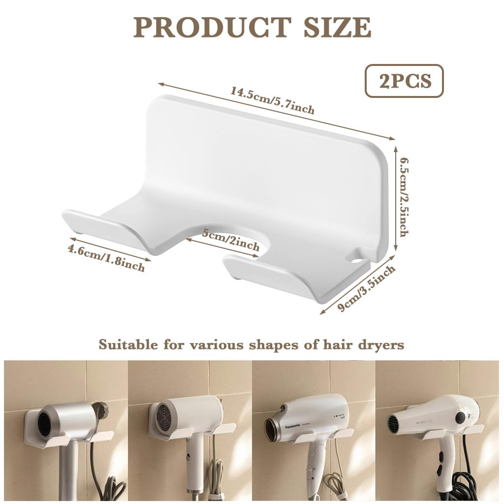 HASTHIP Hair Dryer Stand for Bathroom with Plug Storage Slot featuring Self Adhesive Mount | Set of 2 Wall Organizer Racks