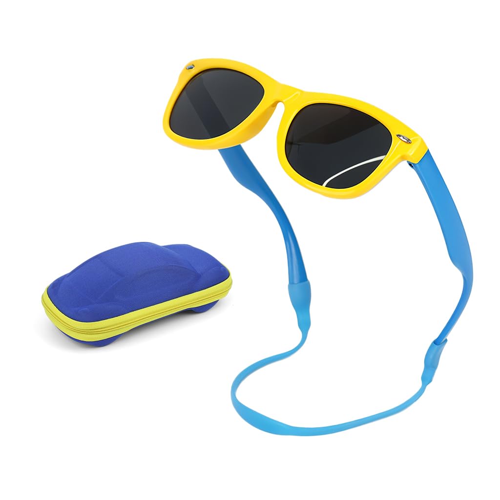 HASTHIP Kids Sunglasses for Outdoor Play with Polarized UV400 Lens and Silicone Frame | Yellow and Blue Glasses for Boys and Girls Aged 6–12