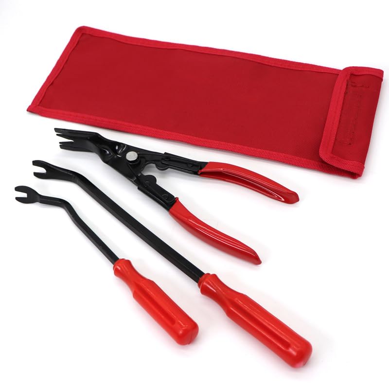 HASTHIP® Juego de 3 Herramientas de Extracción Molduras Coche,Alicates para Clips,Herramientas Palanca y Desmontaje Paneles Kit Reparación Interior Automóviles con Bolsa