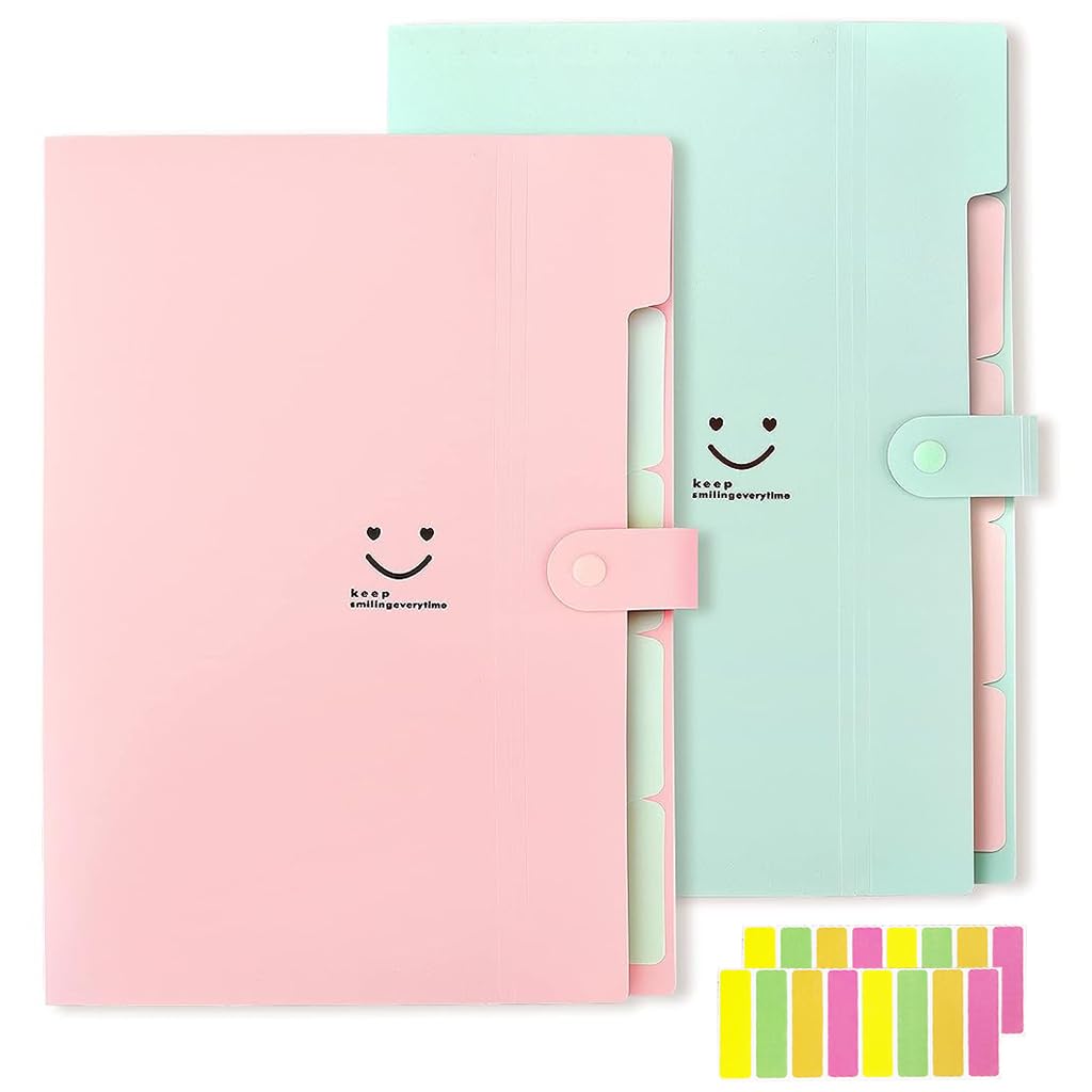 HASTHIP Accordion File Folder for Documents with 5 Compartments and Snap Closure | A4 Plastic Folders for School and Office
