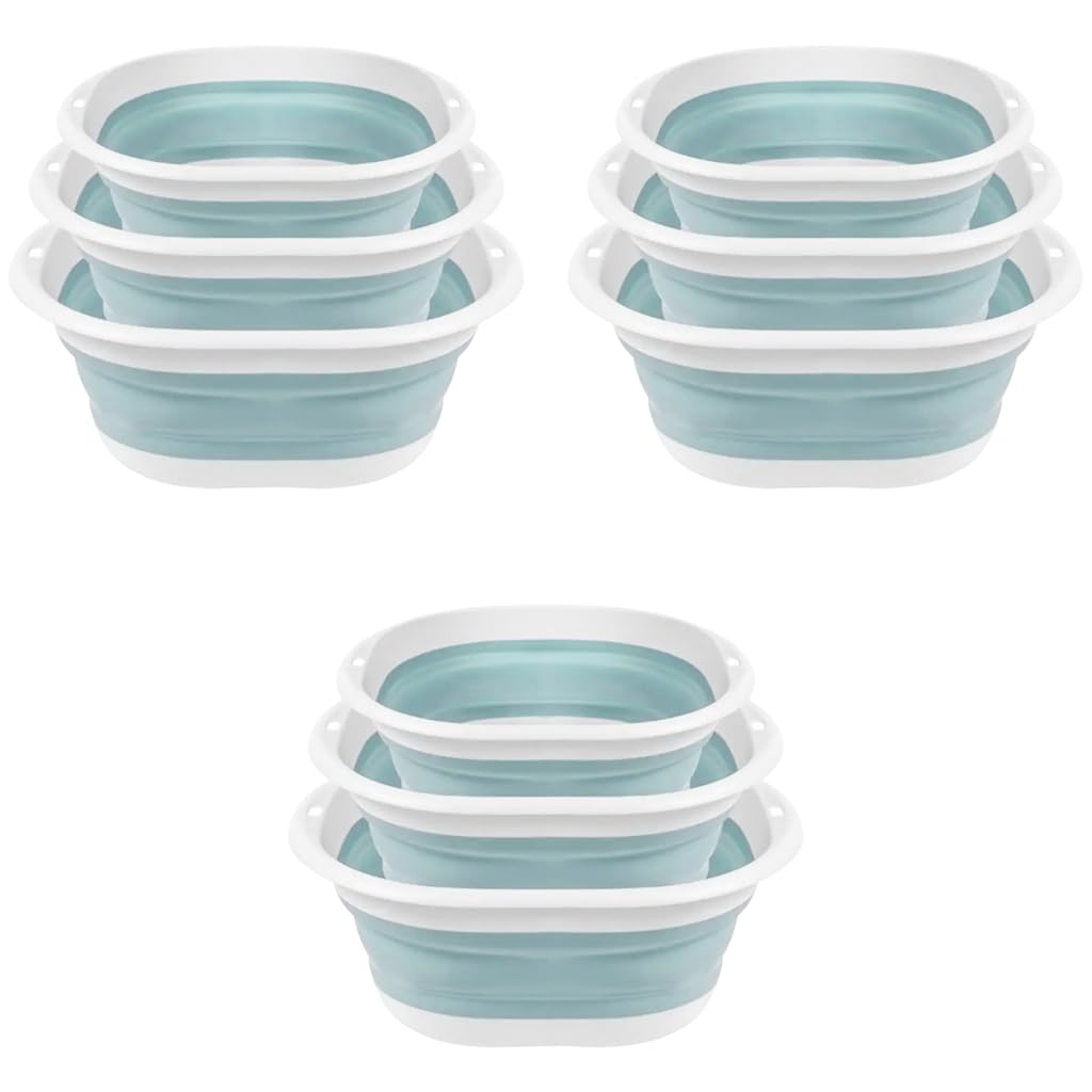 HASTHIP Silicone Collapsible Tub Bucket Set for Handwash and Outdoor Washing 9PCS | Foldable Basin with Hanging Holes for Fruits and Vegetables
