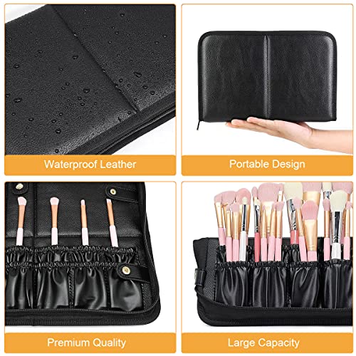 HASTHIP® Makeup Brush Holder Bag Portable Travel Makeup Brush Organizer,Foldable Zipper Case,Cosmetic Storage Pouch with 29 Elastic Pockets for Face Eye Foundation Powder Blush Brushes
