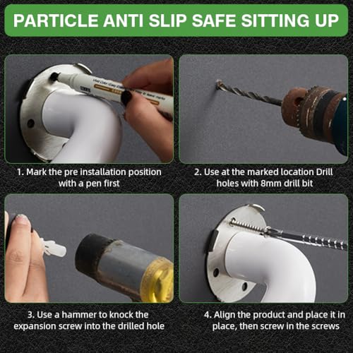 HASTHIP® Glow-in-the-Dark Grab Bar, Anti-Slip Bathroom Safety Handle for Elderly, Disabled, Pregnant, Wall Mounted Stainless Steel Support Rail for Shower, Bathtub, Toilet, Secure Bathroom Accessories