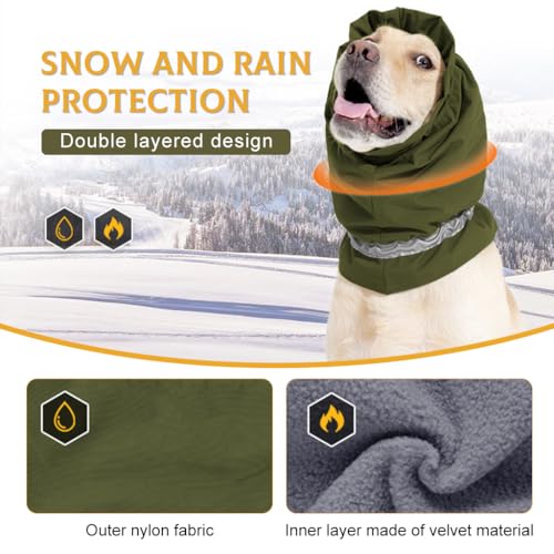 HASTHIP® Dog Hoodie Head Cover, Dog Ear Muffs Noise Protection, Plush Widen Warm Pet Hat Wrap with Reflective Strip & Adjustable Buckle for Calming Dogs/Aid Sleep(Green, Neck: 50-64cm)