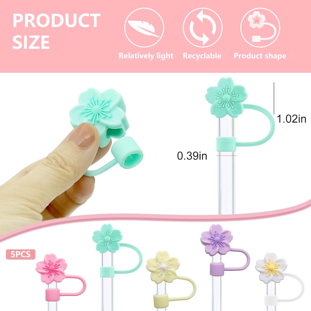 HASTHIP Flower Silicone Straw Caps for Stanley 30 40 Oz Cups featuring 10mm Covers | Dust-Proof Cherry Blossom Design