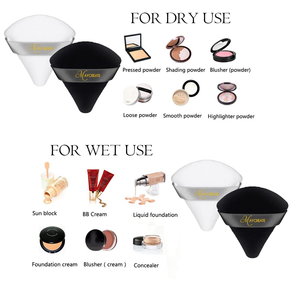 MAYCREATE® 2pcs Triangle Powder Puff For Women Makeup Sponge puff Face Dry Wet Makeup Puff for Loose Powder Body Powder, Cotton Cosmetic Sponge for Contouring, Under Eyes and Corners