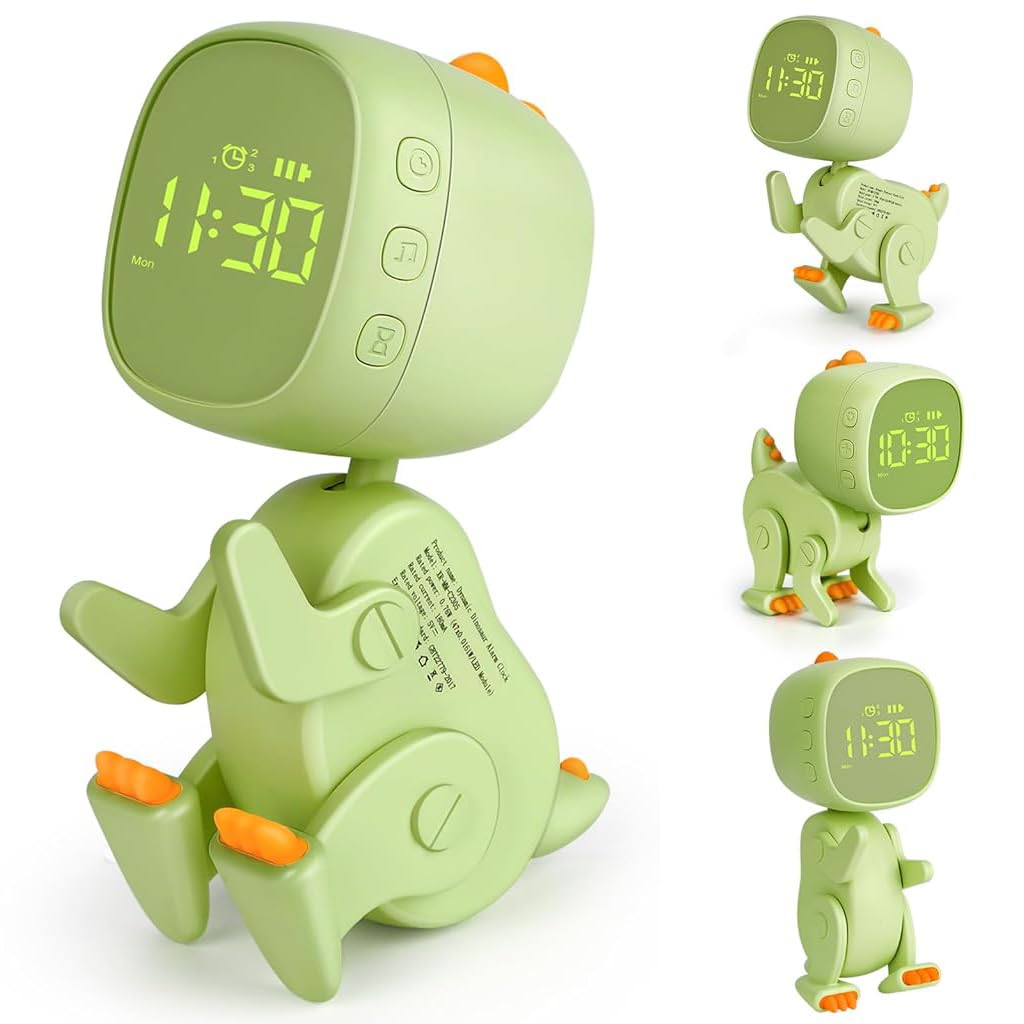 HASTHIP® Digital Alarm Clock for Kids,Dinosaur Alarm Clock Bedroom Clock with Variable Shape, Snooze, 6 Alarm Music, Night Light Timer, 12/24H,Adjustable Brightness and Volume