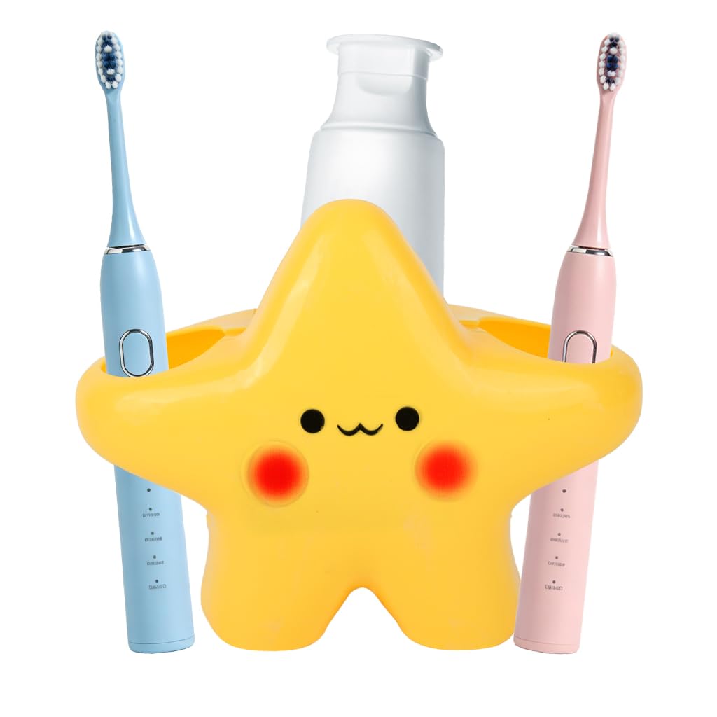 HASTHIP® Electric Toothbrush Holder Bathroom Countertop Toothpaste Stand Cute Star Shaped Toothbrush Organizer with 2 Toothbrush Slots Bathroom Organizer Countertop Ornament