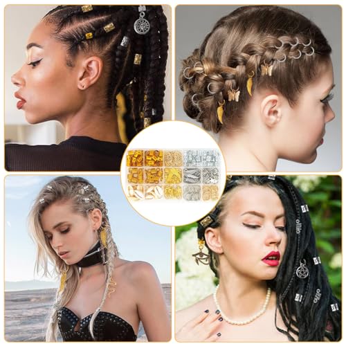 HASTHIP® Marca 220 Piezas de Anillos para Trenzas y Accesorios para el Cabello,Joyas Metálicas Dreadlocks,Pendientes y Cuentas Trenzas Pinzas Decoraciones de Trenza Mujeres Niñas