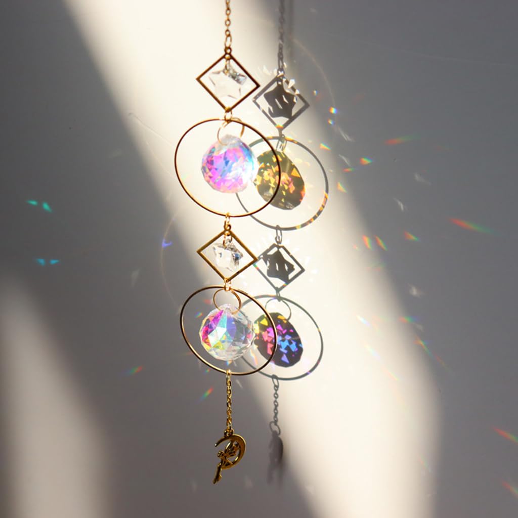 HASTHIP Sun Catcher for Home Decor 12.9 in Hanging with Multi Faceted Star Charm | Colorful Reflective Room Decoration