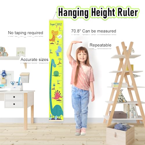 HASTHIP® Cartoon Dinosaur Growth Chart for Kids 60-180cm Wall Hanging Growth Chart for Kids & Teenagers Canvas Cartoon Growth Chart Waterproof Canvas Growth Chart for Kid's Room