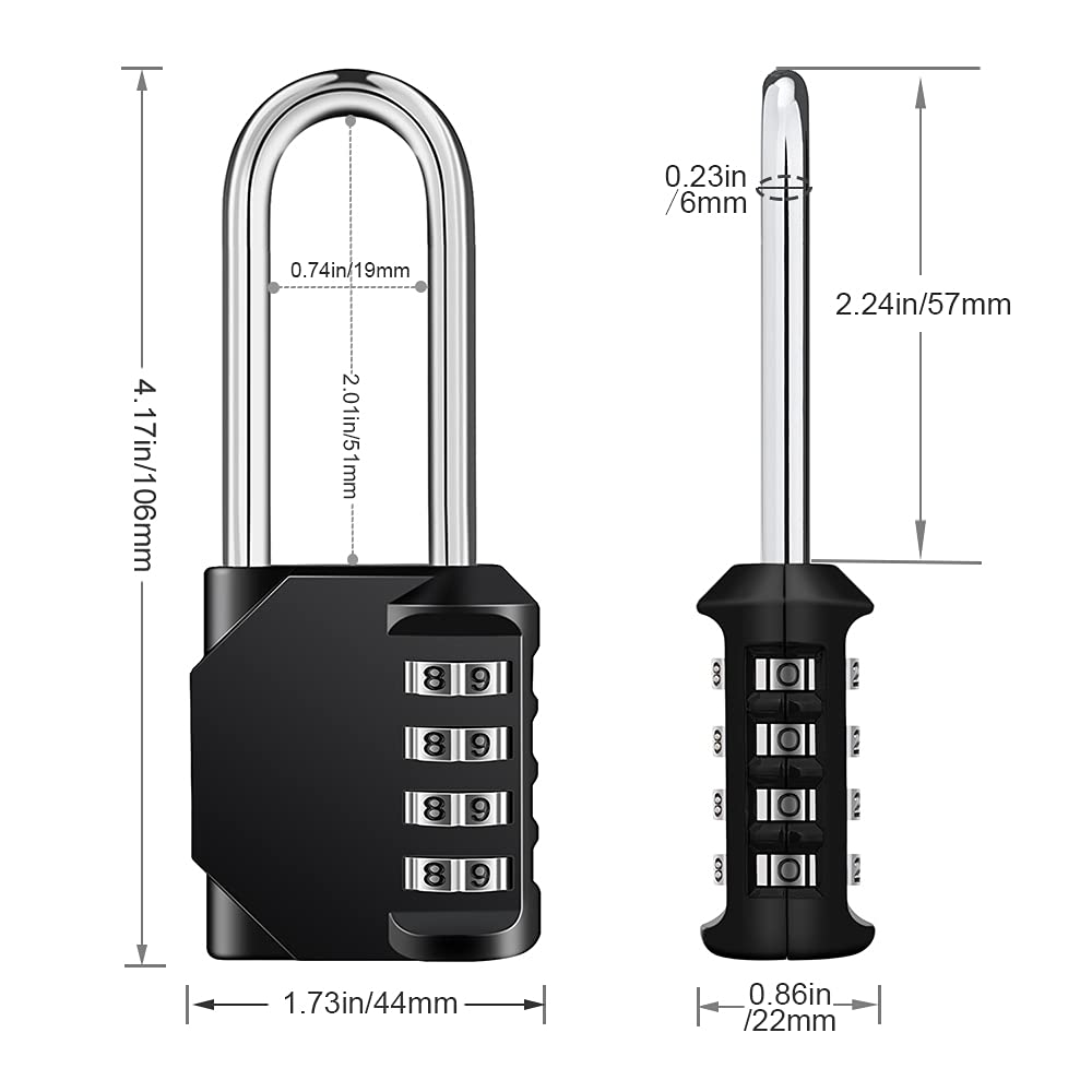 Luggage Lock 4 Digit Combination Lock,Long Shackle Padlock and Outdoor Waterproof Resettable Padlock Heavy Duty Long Padlock for Lockers, Outdoor Fence, Shed,Garage (Black)