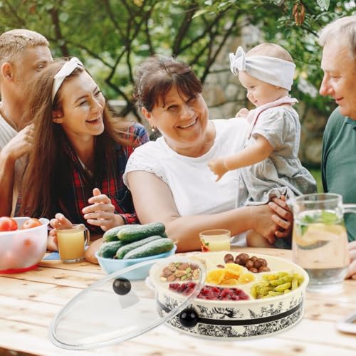 HASTHIP® 13 inch Dry Fruit Container Round Snack Serving Tray with Lid 5 Compartments Design Elergant Kitchen Party Organizer Food Serving Tray for Deli, Snacks, Nuts, Tea Bag