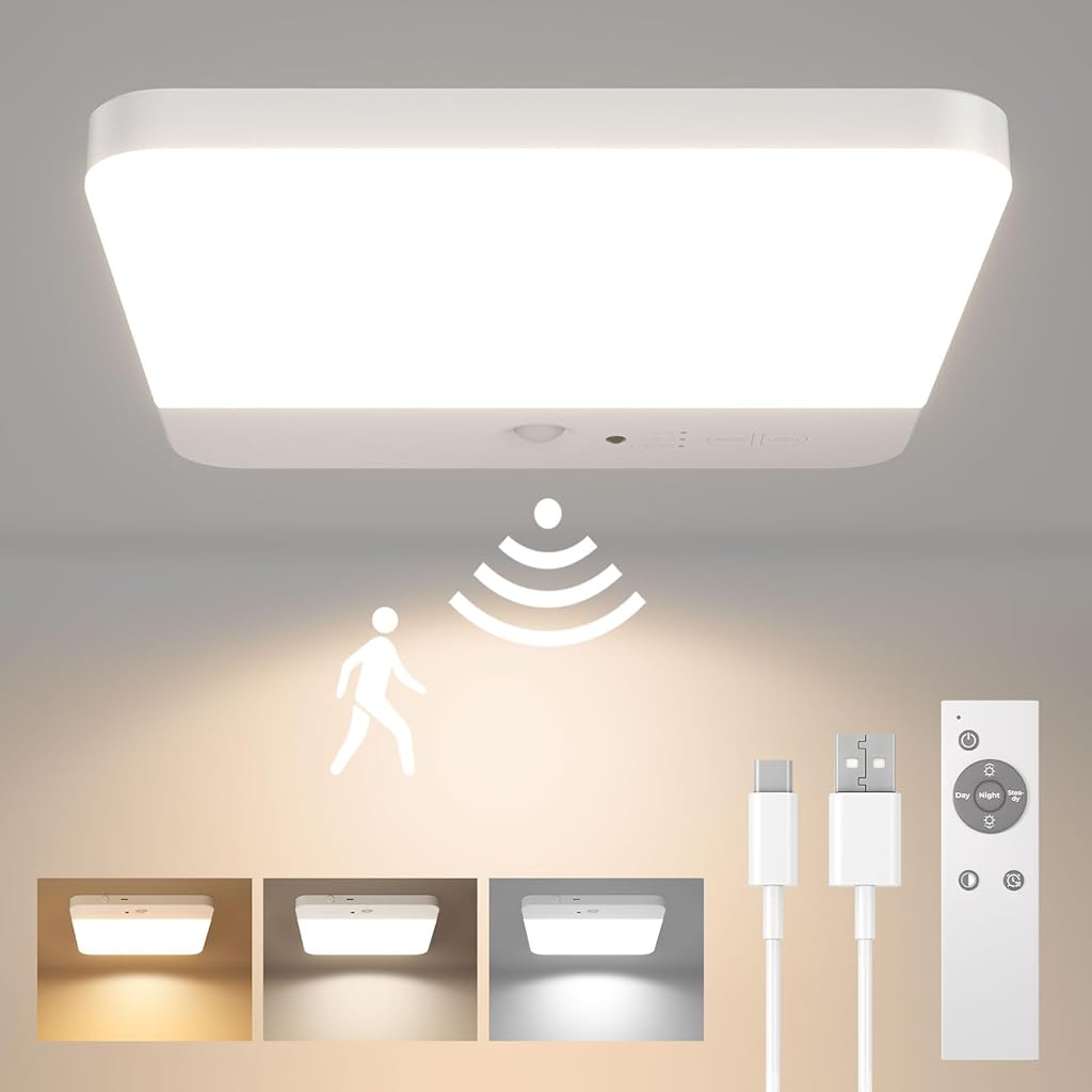 HASTHIP® Magnetic Wall Lamp Ceiling Light with 3-Color LED, Smart Motion Sensor, Remote Control, USB Rechargeable 4000mAh Battery, Room Light for Bedroom, Cabinets, Hallway, Room