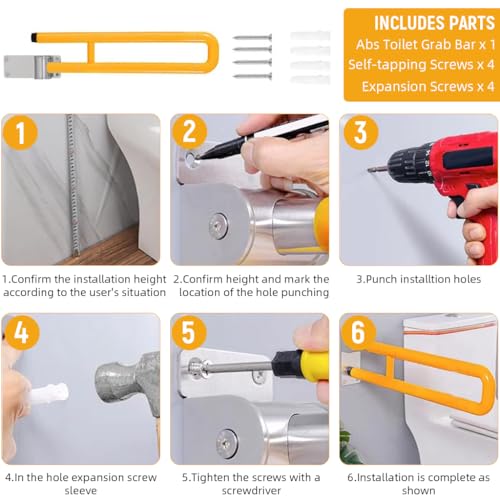 HASTHIP® Folding Grab Bar for Bathroom, 24 Inch Anti-Slip U-Shaped Toilet Handrail, Space Aluminum Wall-Mounted Safety Support Handle