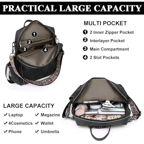 HASTHIP® [Brand Name] Women's Fashion PU Leather Backpack, Convertible Tote Shoulder Bag, Multi-Layer Casual Daypack, Travel Purse with Small Utility Handbag