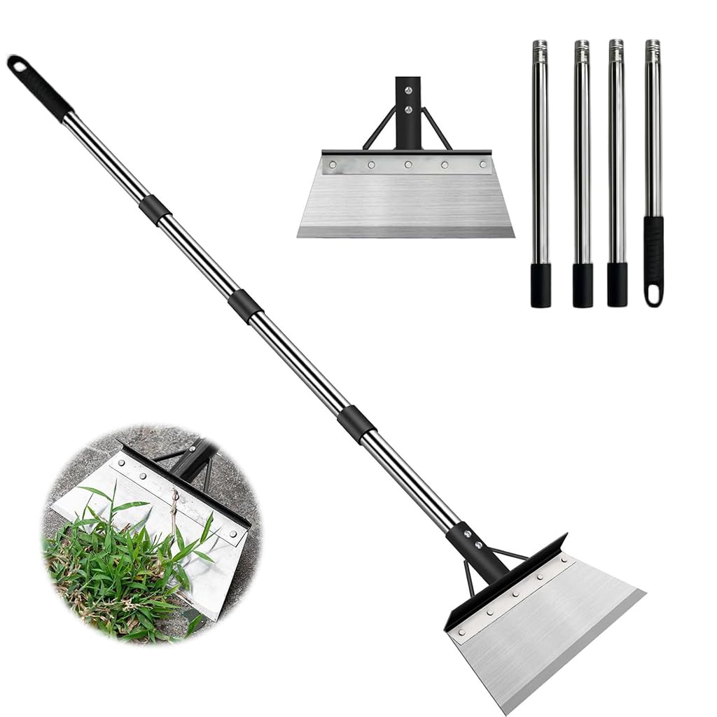 HASTHIP® 165cm Heavy Duty Hand Weeder for Weed Removal, 9'' Wide Flat-Head Shovel with 4 Assembly Poles, Extendable Floor Cleaning Tool for Cleaning Houses, Weed Removal