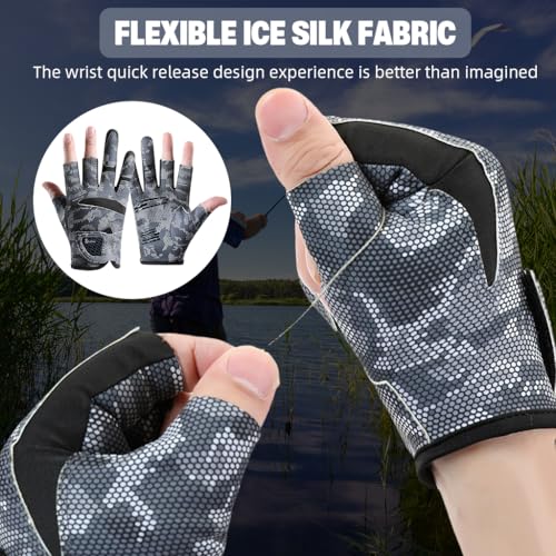 HASTHIP® Fishing Gloves UPF 50+ Sun Protection Breathable Ice Silk Outdoor Gloves with Open Finger Design Anti-Slip Grip Lightweight Sport for Kayaking,Angling,Boating Hiking