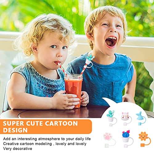 HASTHIP® 12PCS Silicone Straw Tips Cap Lids Anti-dust Caps Toppers for Reusable Drinking Straw Cute Dust-Proof Plug for 6-8 mm