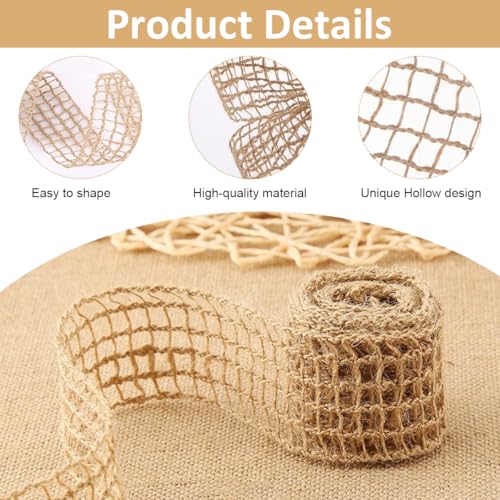 HASTHIP® Jute Burlap Ribbon, 4 Rolls 6.6ft Jute Rope for Craft, Creative DIY ribbons for gift wrapping, DIY Project, Event & Wedding Decorations, Natural Fabric Roll Craft Decoration Lace