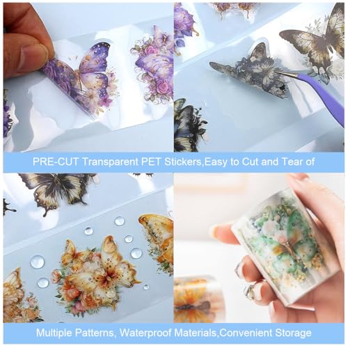 HASTHIP® 6 Rolls Floral DIY Scrapbooking Decorative Tapes Washi Tape Stickers PET Transparent Aesthetic for Journal Making Art Craft 3PCS