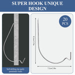 HASTHIP Wall Anchor Hooks for Picture and Key Hanging 20Pcs with Curved Stainless Steel Design