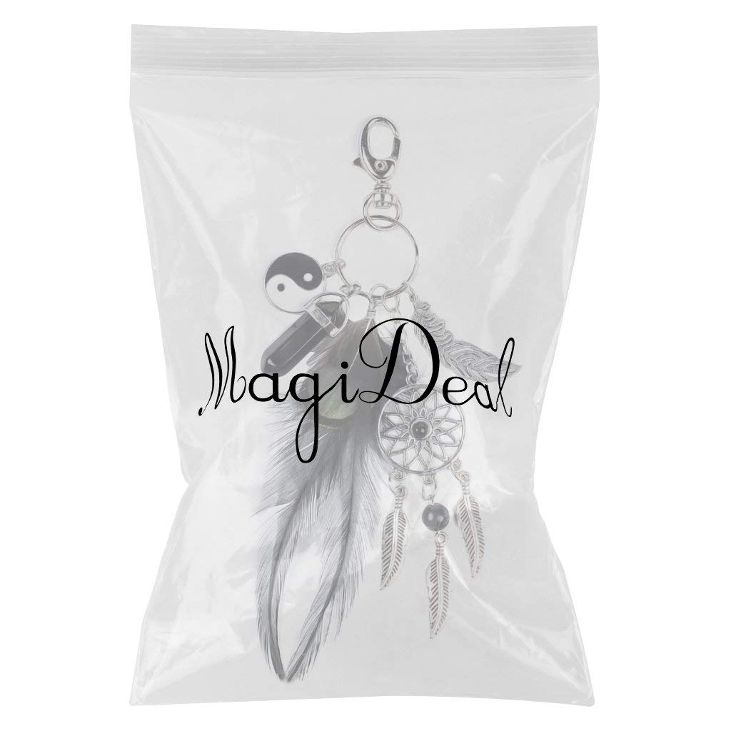 HASTHIP Dreamcatcher Keyring with Black Agate and Feather Charm in Black and Silver | Imported from Hong Kong